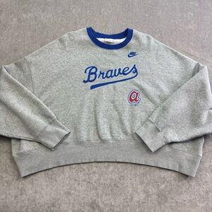 Nike Atlanta Braves MLB crewneck oversized crop pullover sweatshirt womens xl